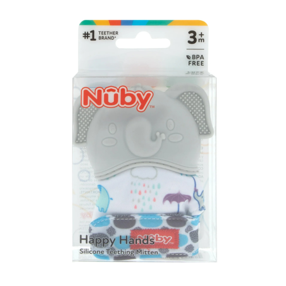 Nuby Happy Hands Baby Teething Mitten, Gray Elephant Design